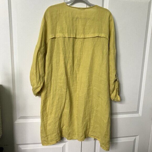 Lea Rigoli Linen Cardigan Womens 1x Chartreuse Yellow Open Front Waterfall - Picture 7 of 8